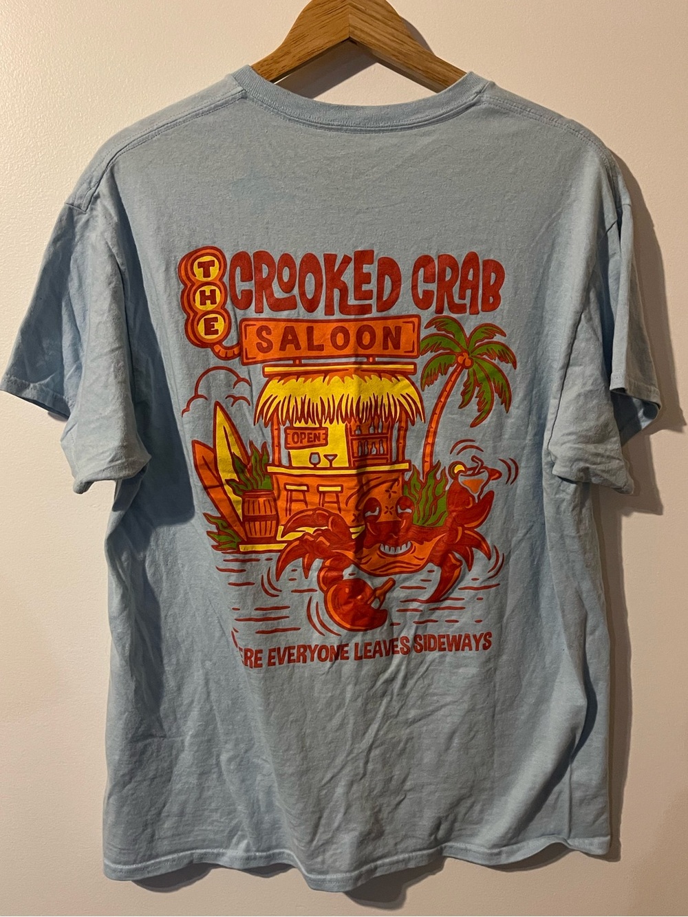 Death Coast Supply Crooked Crab Saloon Graphic T-Shirt Short Sleeve Light Blue L